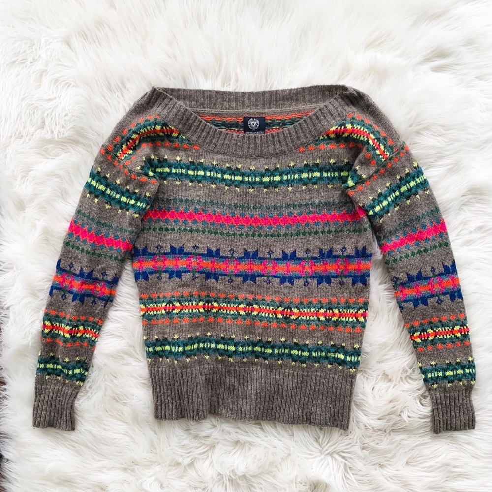 🏔 American Eagle Nordic Isle Gray/Neon Sweater 🏔